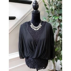 Hot In Hollywood Blouse Women's Size Large Black Polyester Top V-Neck